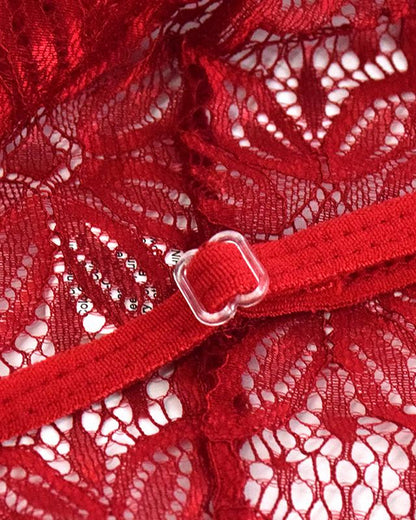 Women's Sexy Hollow Translucent Floral Lace Backless One-Piece Pajamas